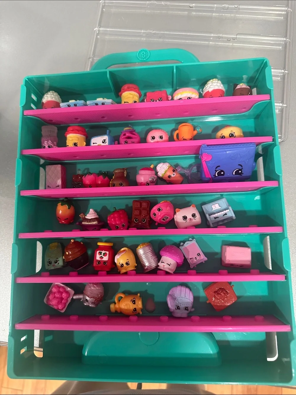 Shopkins Teal Storage Case with Pink Shelves and Mini Figures